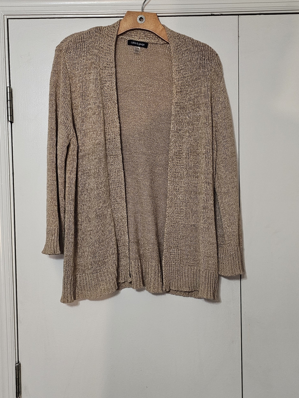 Cable & Gauge Open-Front Cardigan in Taupe Heather